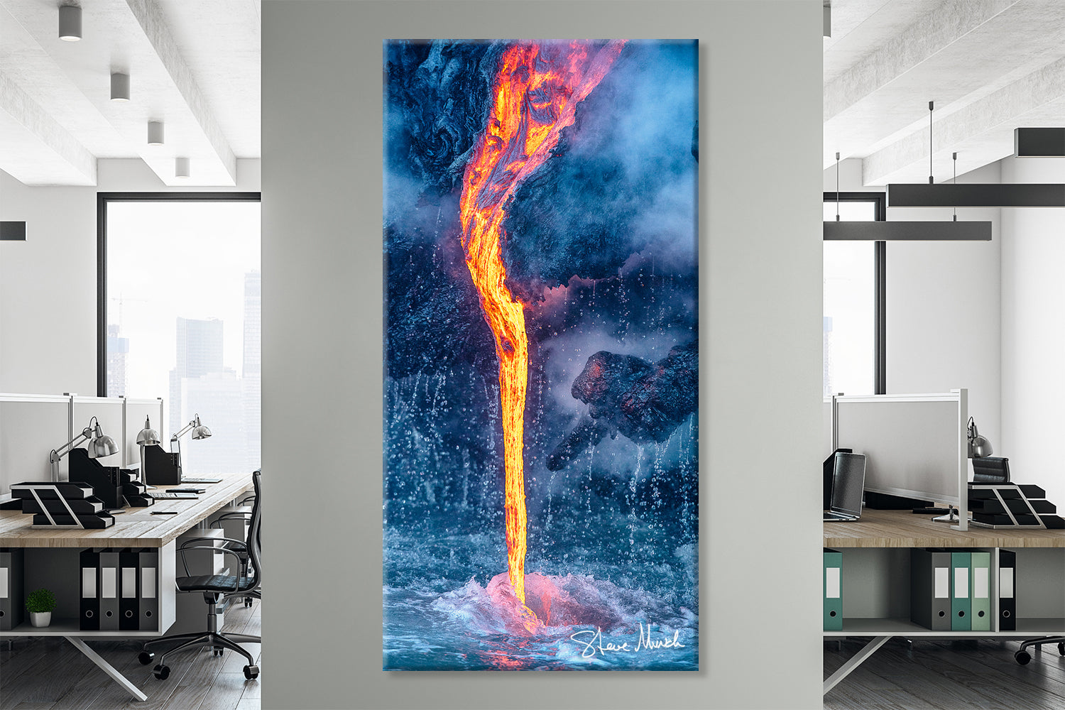 Fire & Water - Lava Flow into Ocean Wall Art Photo, Hawaii – Latitudes  Gallery | Vliestapeten