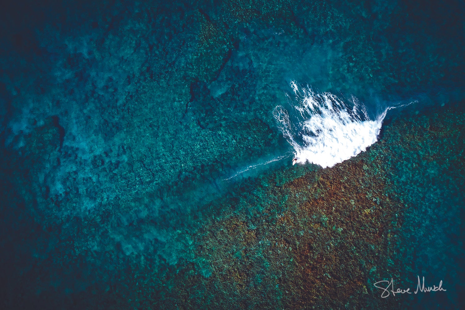 Reef Walker - Aerial View of Surfer Riding Wave Wall Art Photo